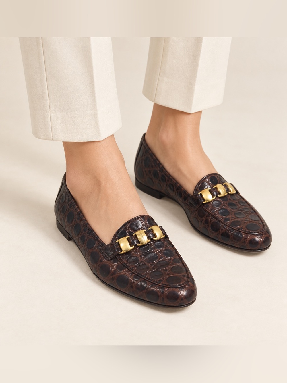 Salvatore Ferragamo Womens Shoes Brown Slip On Loafers Buckles Italy Size 7.5 B